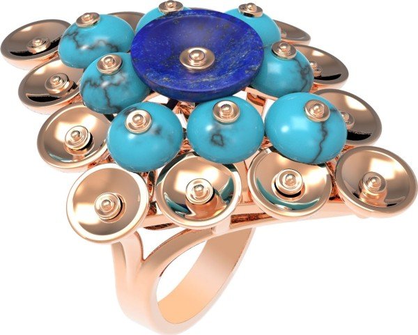 Кольцо из золота c бирюзой и лазуритом