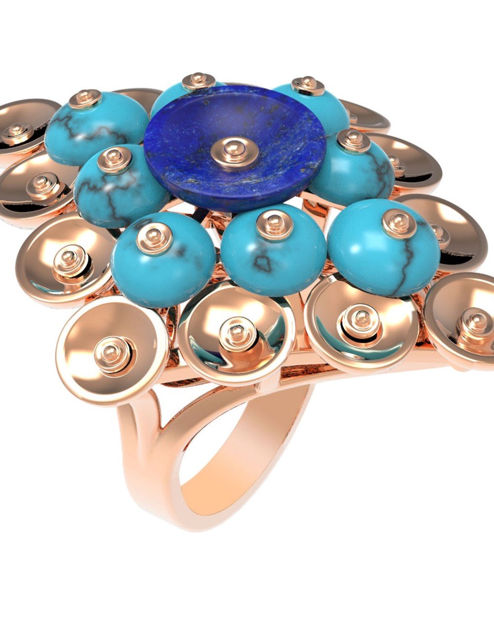 Кольцо из золота c бирюзой и лазуритом