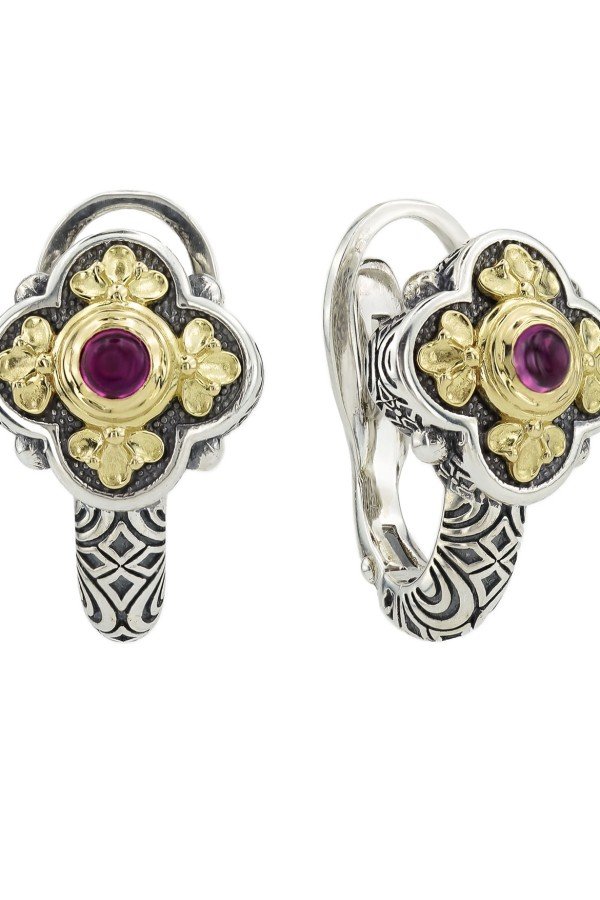 Серьги из серебра и золота c рубином и рубином