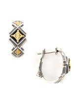 Серьги из серебра и золота c ониксом и рубином