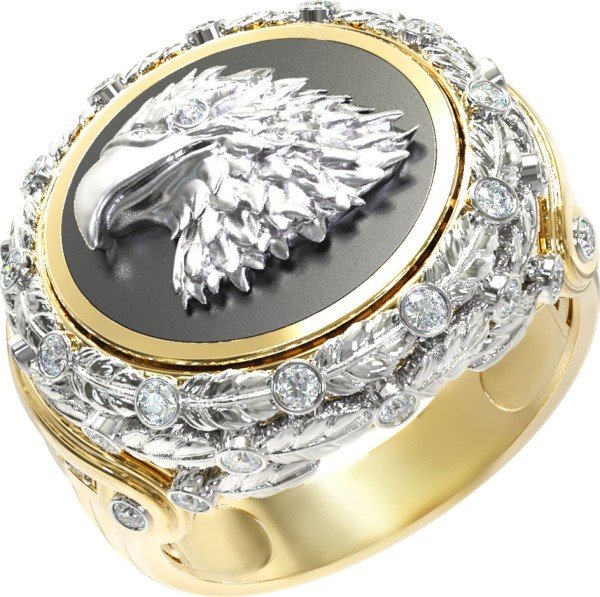 Кольцо из лимонного золота c бриллиантами и ониксом