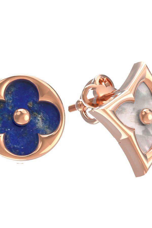 Серьги из золота c лазуритом и перламутром