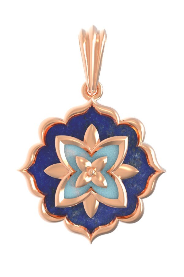 Подвеска из золота c бирюзой и лазуритом