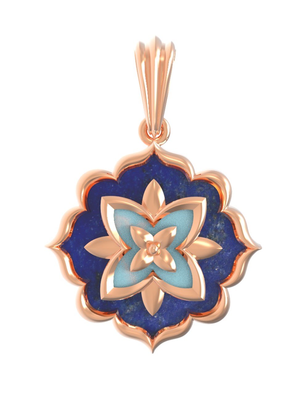 Подвеска из золота c бирюзой и лазуритом