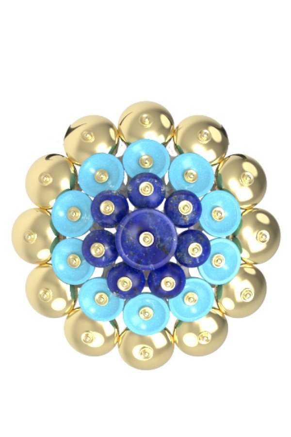 Подвеска из лимонного золота c бирюзой и лазуритом