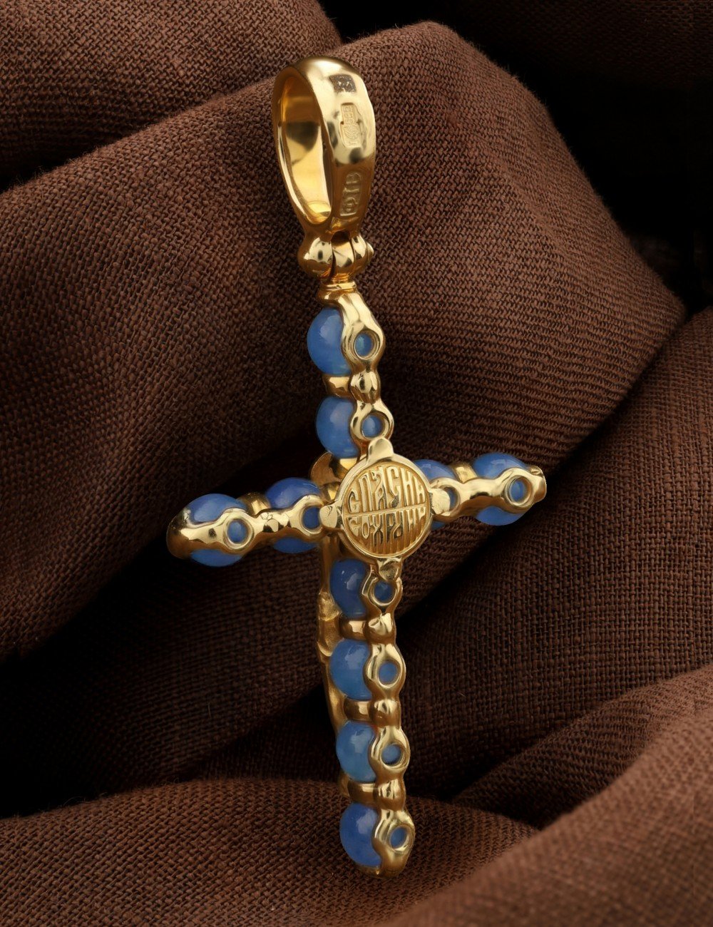 Крест из лимонного золота c жадеитом