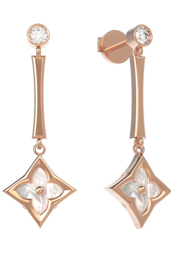 Серьги из золота c фианитом и перламутром