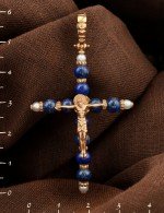 Крест из золота c жемчугом и лазуритом