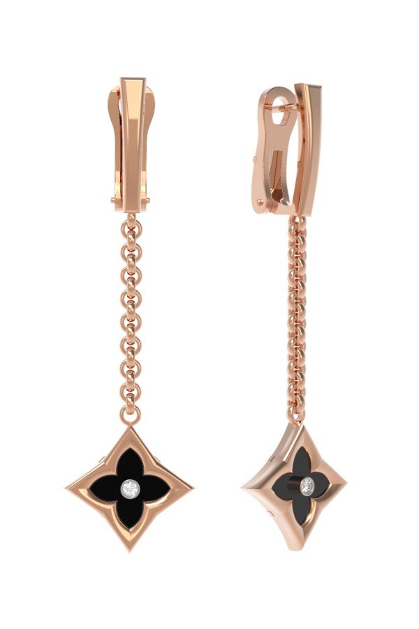 Серьги из золота c бриллиантами и ониксом