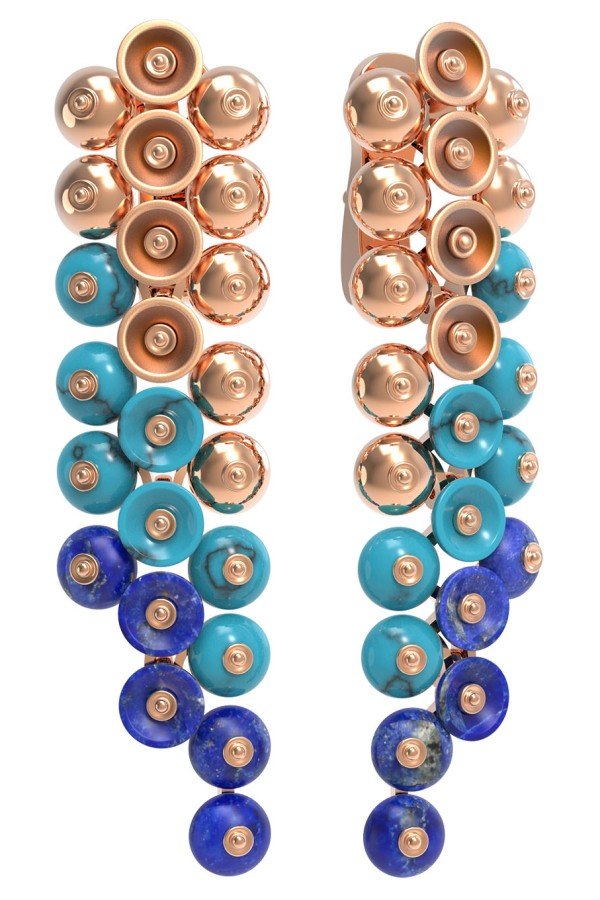 Серьги из золота c бирюзой и лазуритом