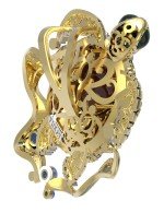 Подвеска из лимонного золота c эмалью, фианитом, гранатом и янтарём