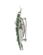 Брошь из белого золота c эмалью, фианитом и дымчатым кварцем