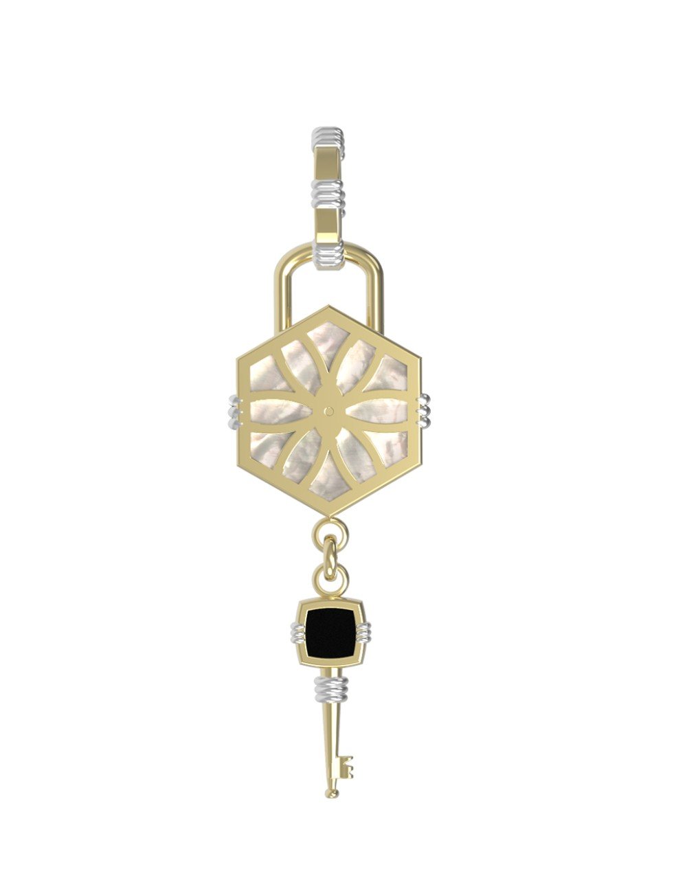 Подвеска из лимонного золота c ониксом и перламутром