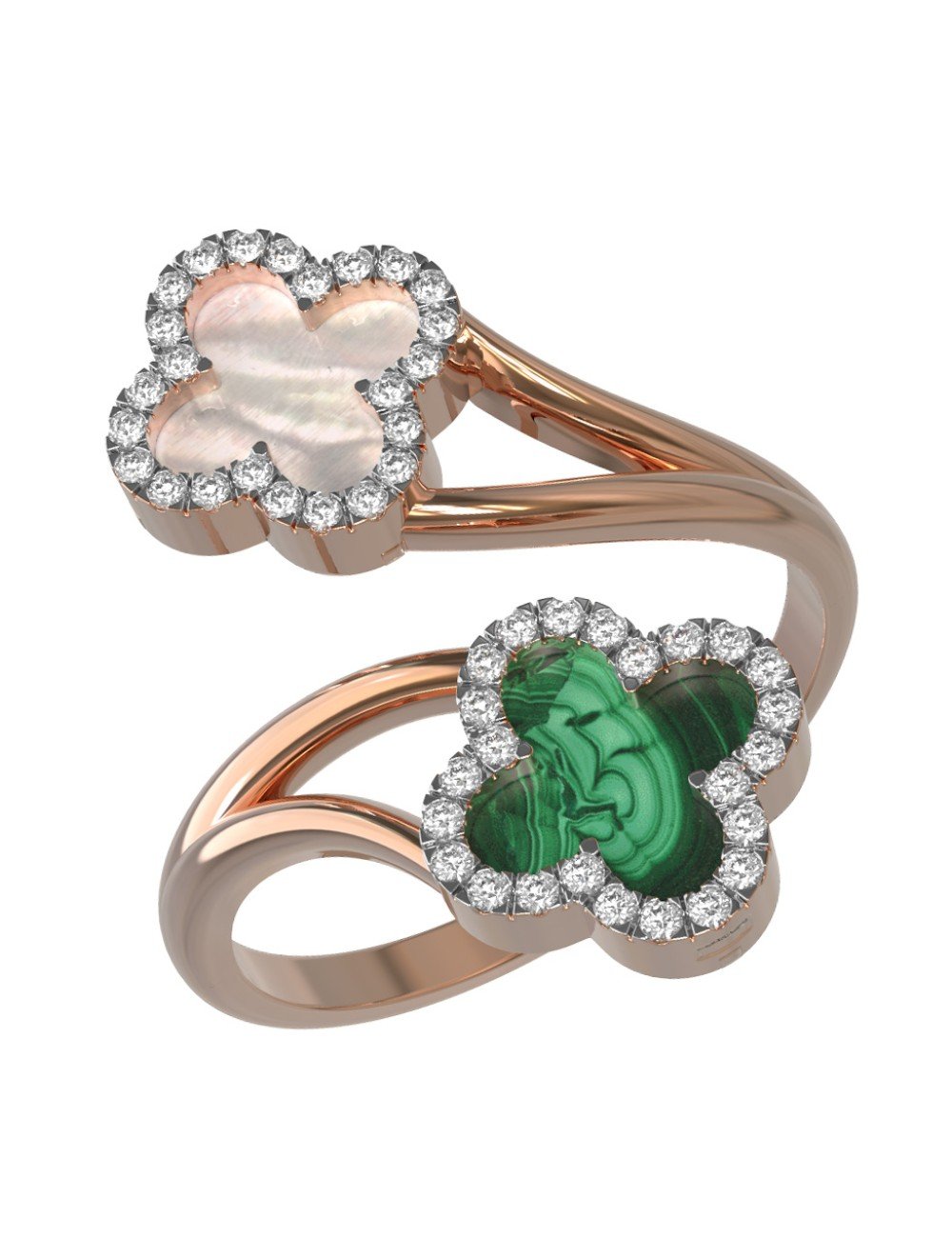 Кольцо из золота c бриллиантами, малахитом и перламутром