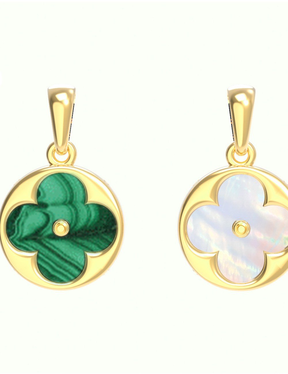 Подвеска из лимонного золота c малахитом и перламутром