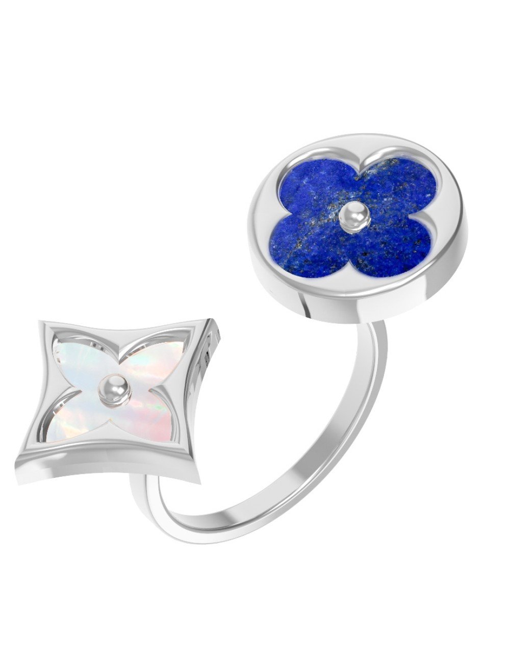 Кольцо из белого золота c лазуритом и перламутром