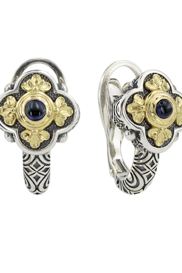 Серьги из серебра и золота c сапфиром и рубином