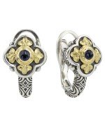 Серьги из серебра и золота c сапфиром и рубином