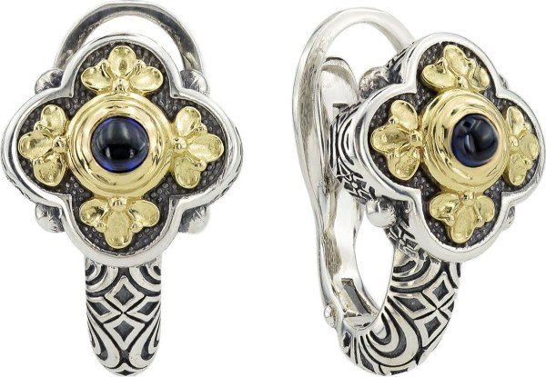 Серьги из серебра и золота c сапфиром и рубином