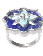 Кольцо из белого золота c бирюзой и лазуритом