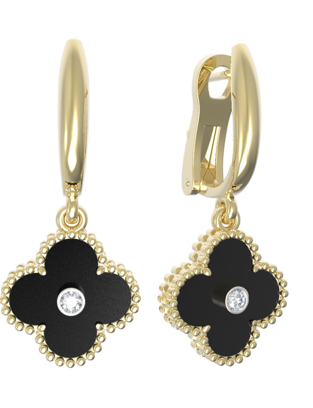 Серьги из лимонного золота c бриллиантами и ониксом