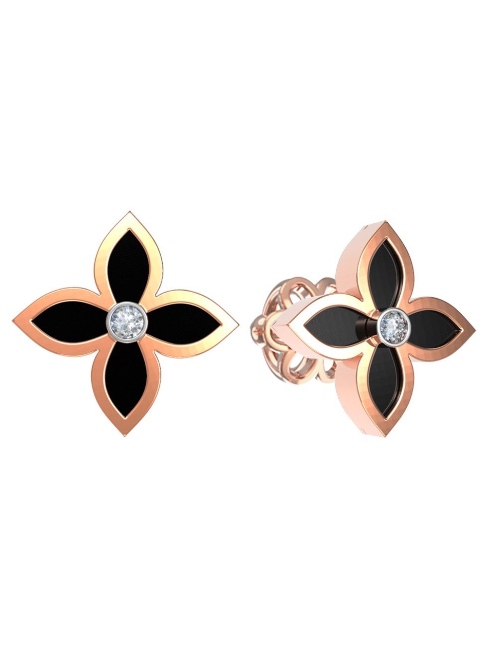 Серьги из золота c бриллиантами и ониксом