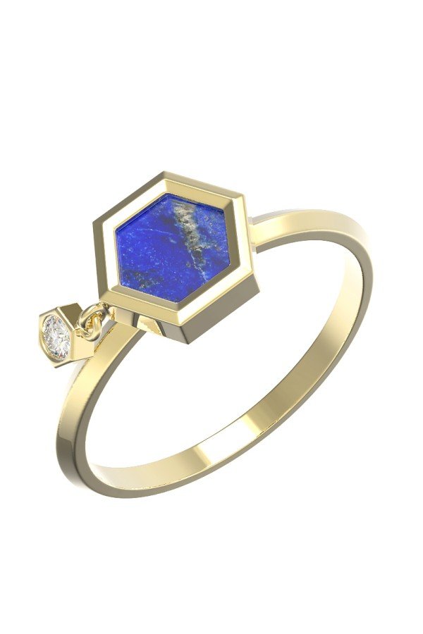 Кольцо из лимонного золота c бриллиантами и лазуритом