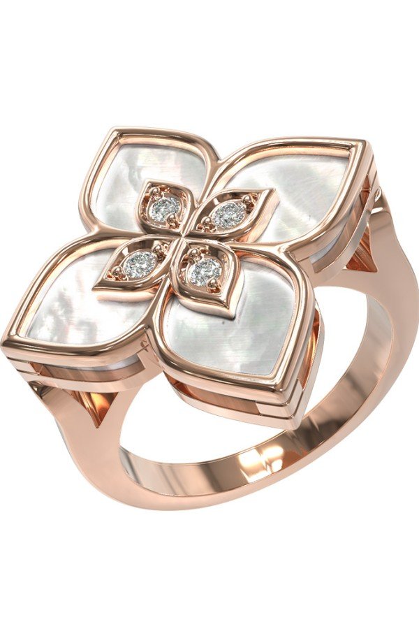 Кольцо из золота c бриллиантами и перламутром