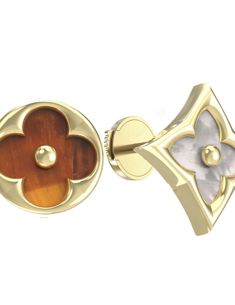 Серьги из лимонного золота c тигровым глазом и перламутром