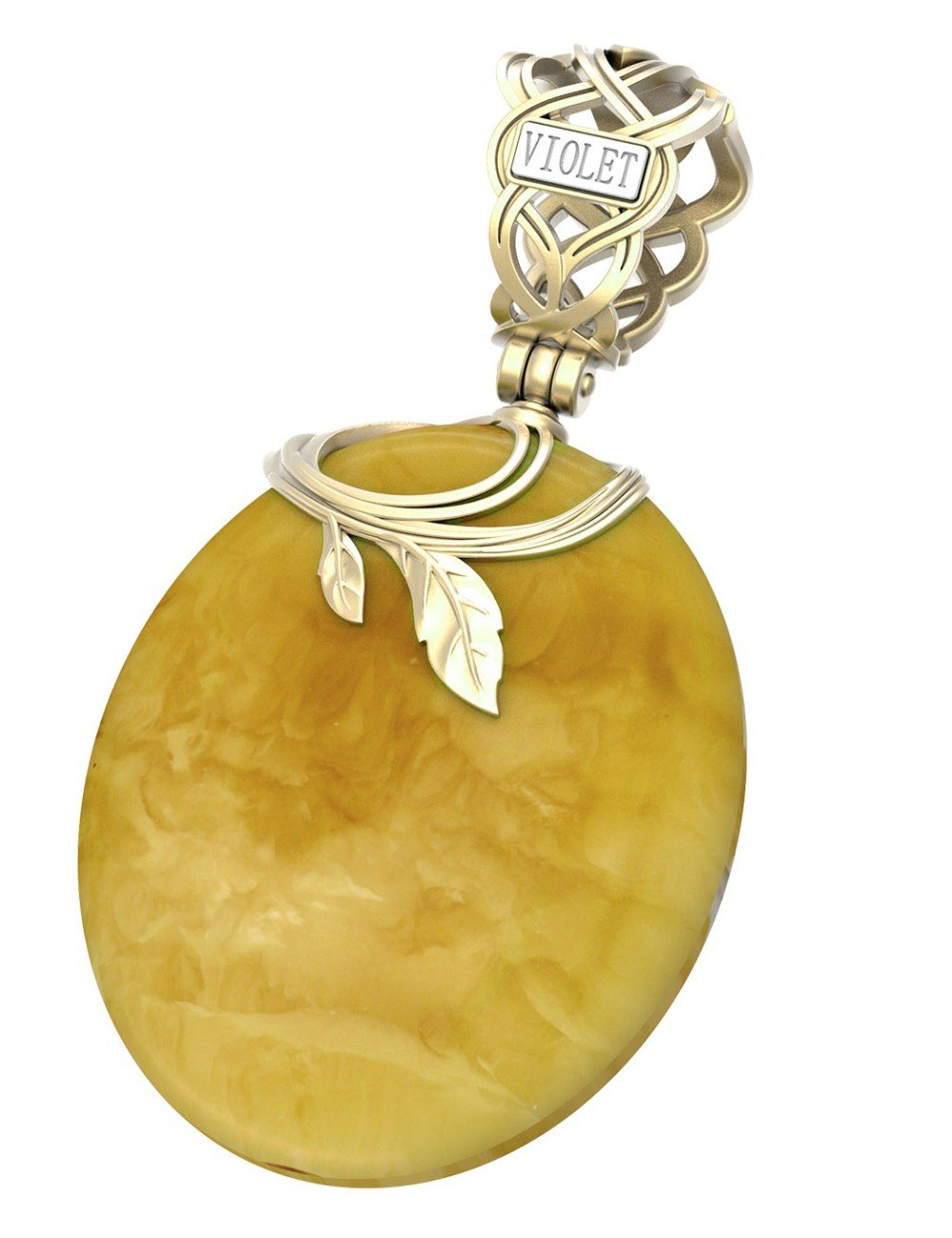 Подвеска из лимонного золота c росписным янтарём