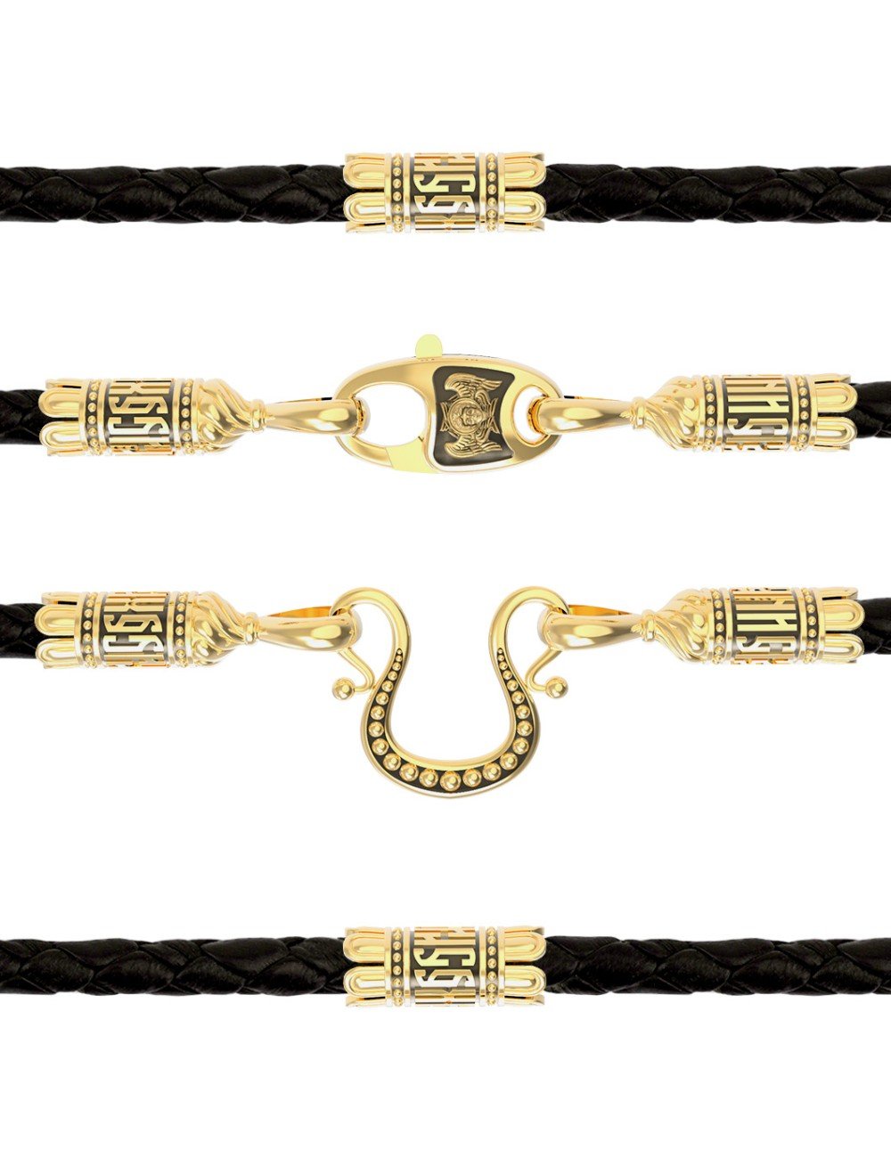 Гайтан из лимонного золота c кожаным шнурком