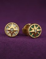 Серьги из лимонного золота c бриллиантами, малахитом и перламутром