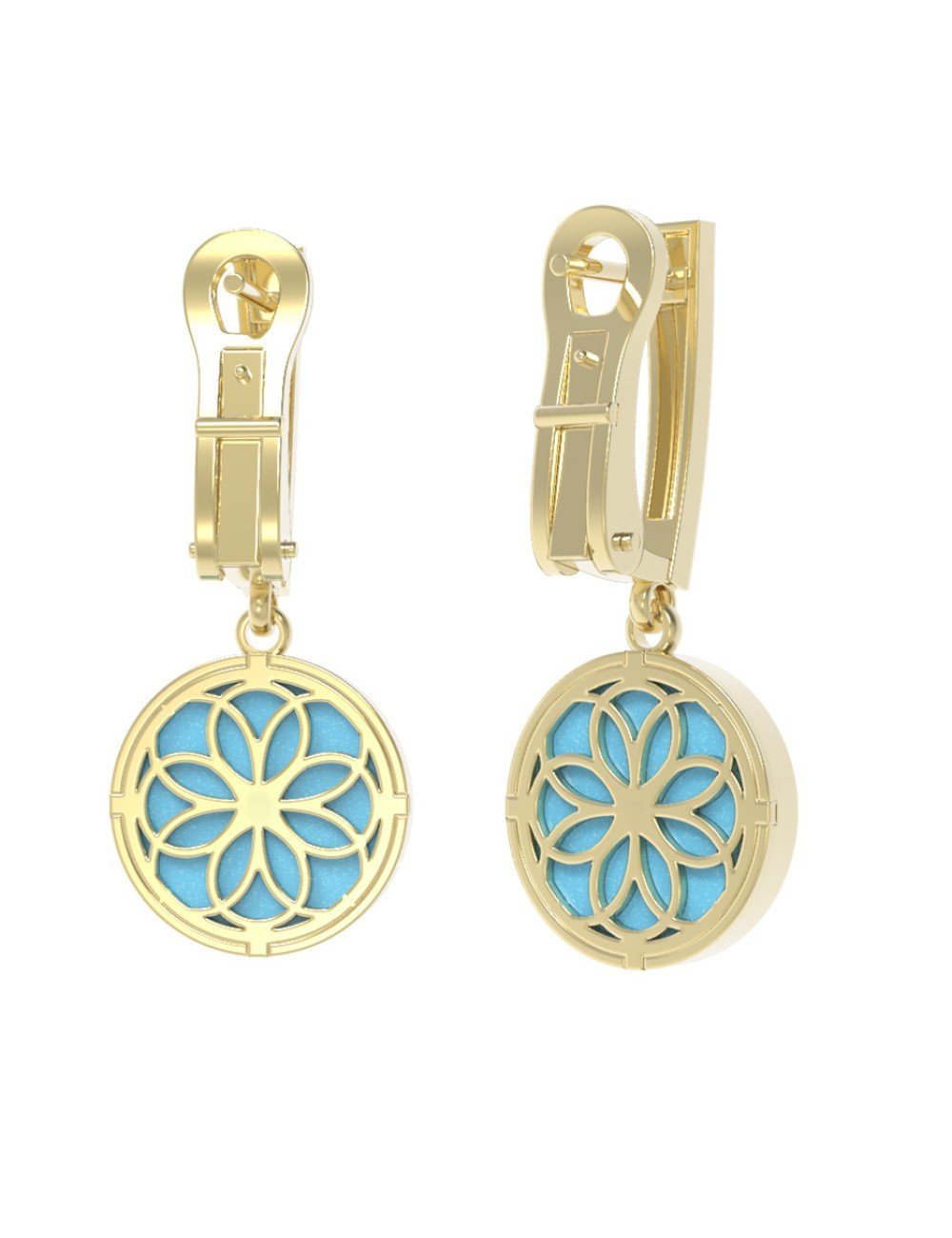 Серьги из лимонного золота c бриллиантами и бирюзой