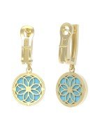 Серьги из лимонного золота c бриллиантами и бирюзой