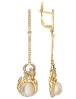 Серьги из лимонного золота c бриллиантами и жемчугом