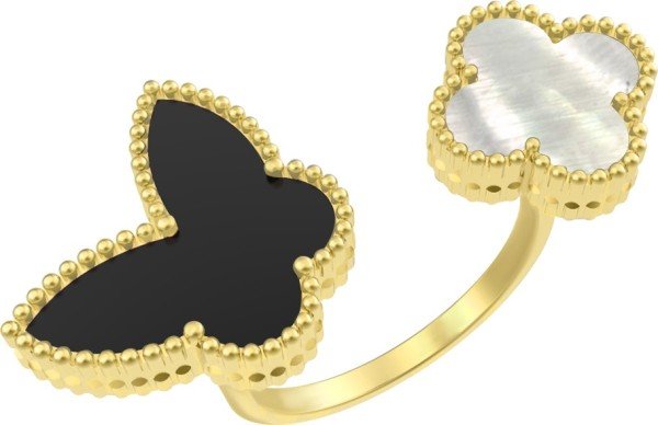 Кольцо из лимонного золота c ониксом и перламутром