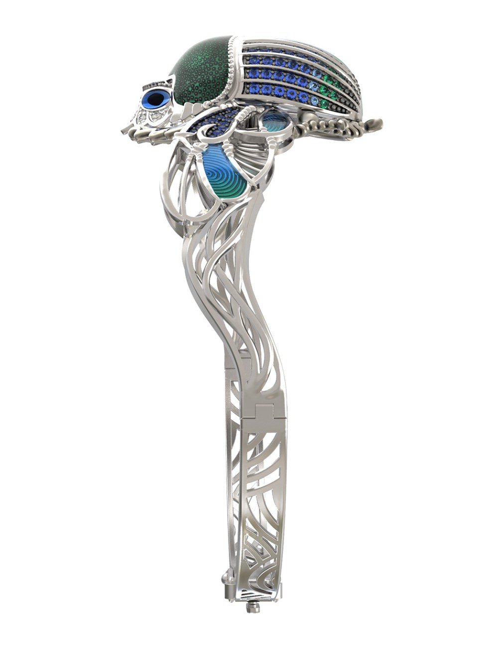 Браслет из белого золота c эмалью, фианитом, сапфиром и эмалью