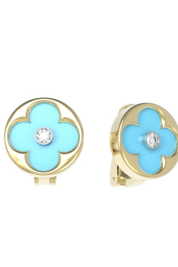 Серьги из лимонного золота c бриллиантами и бирюзой