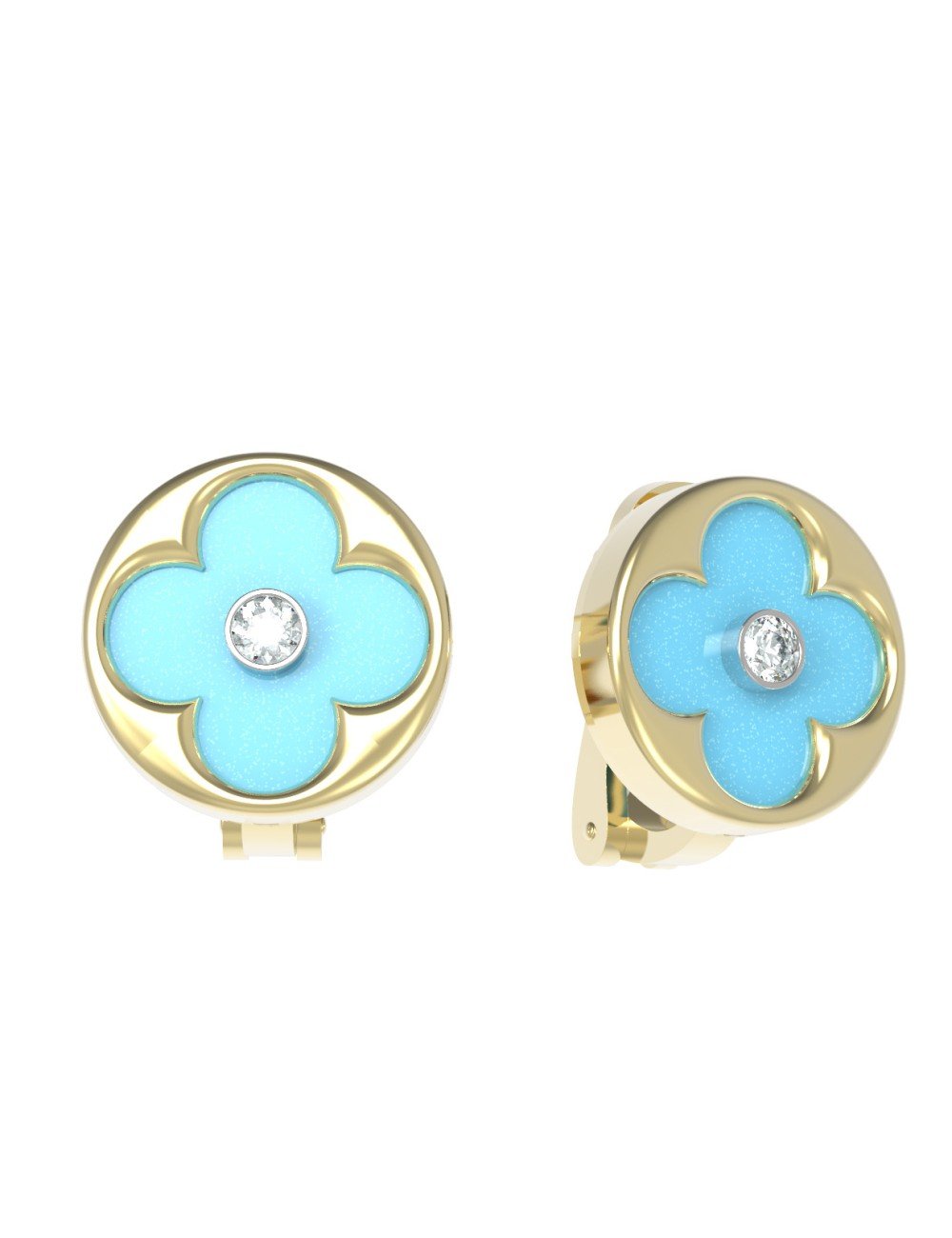Серьги из лимонного золота c бриллиантами и бирюзой