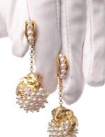 Серьги из лимонного золота c эмалью и жемчугом