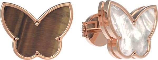 Серьги из золота c тигровым глазом и перламутром