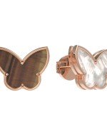 Серьги из золота c тигровым глазом и перламутром