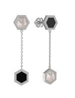 Серьги из белого золота c ониксом и перламутром