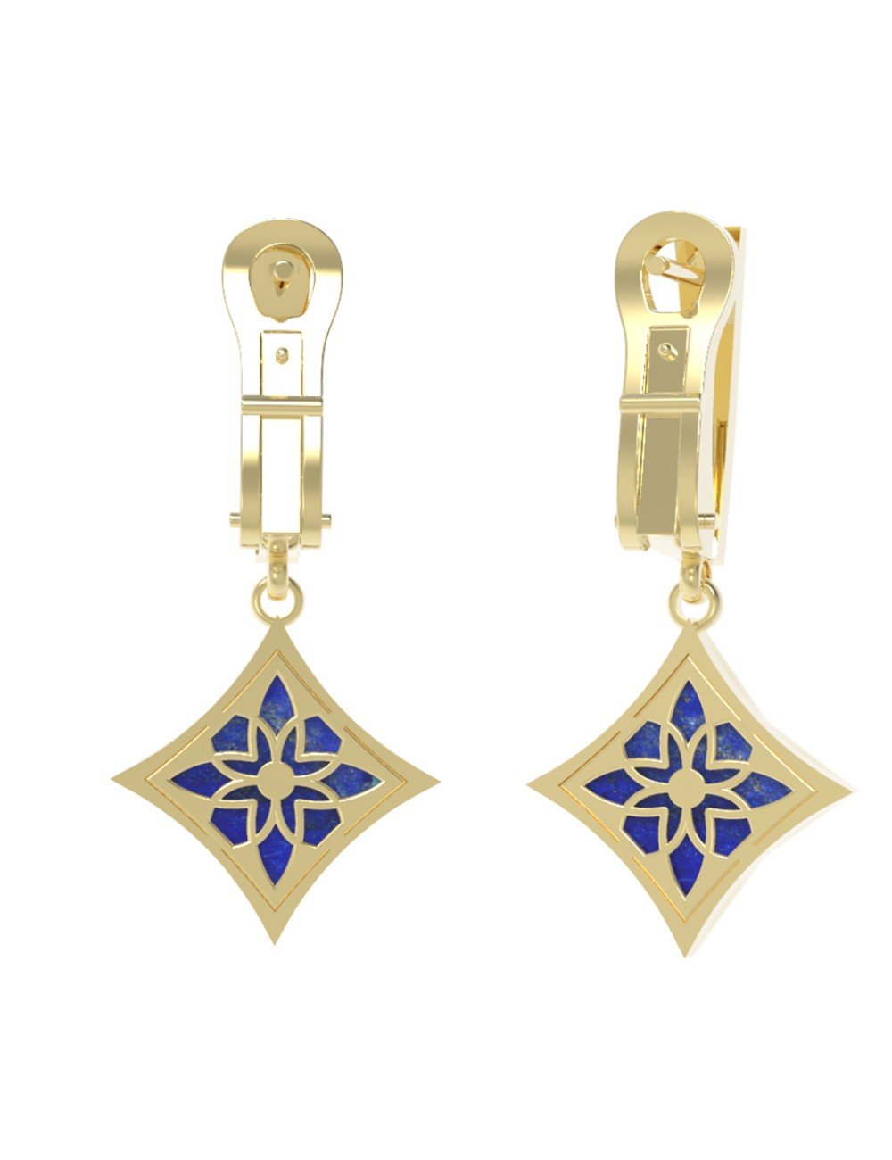 Серьги из лимонного золота c бриллиантами и лазуритом