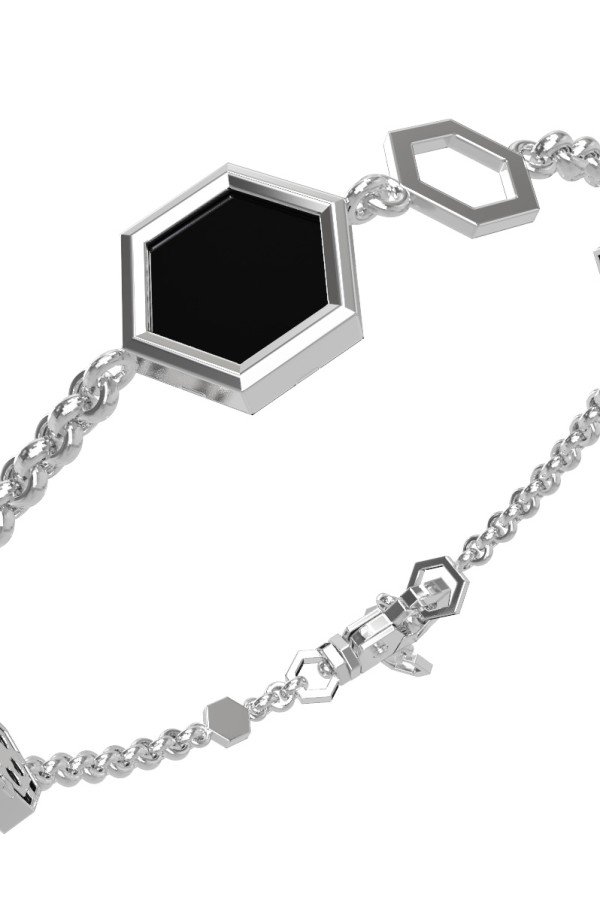 Браслет из белого золота c бриллиантами, ониксом и перламутром