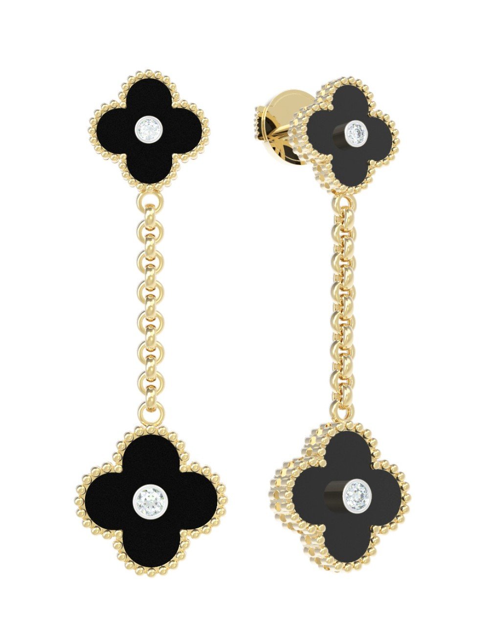 Серьги из лимонного золота c бриллиантами и ониксом