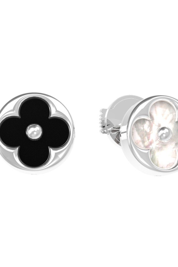 Серьги из белого золота c ониксом и перламутром