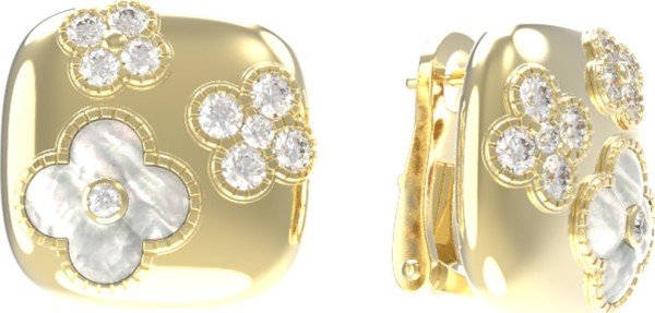 Серьги из лимонного золота c бриллиантами и перламутром