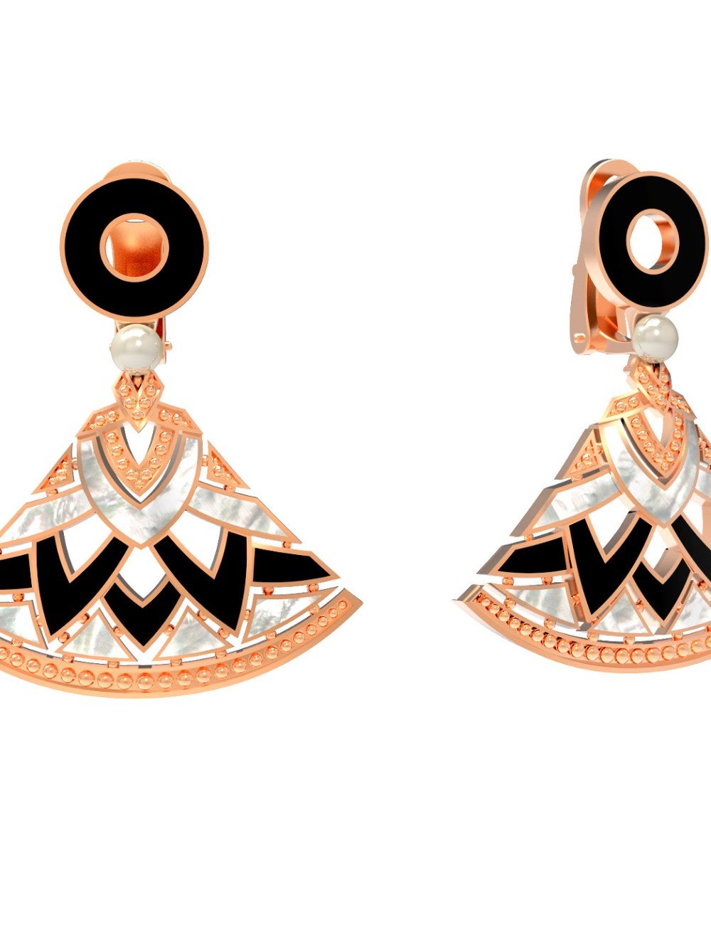 Серьги из золота c жемчугом, ониксом и перламутром