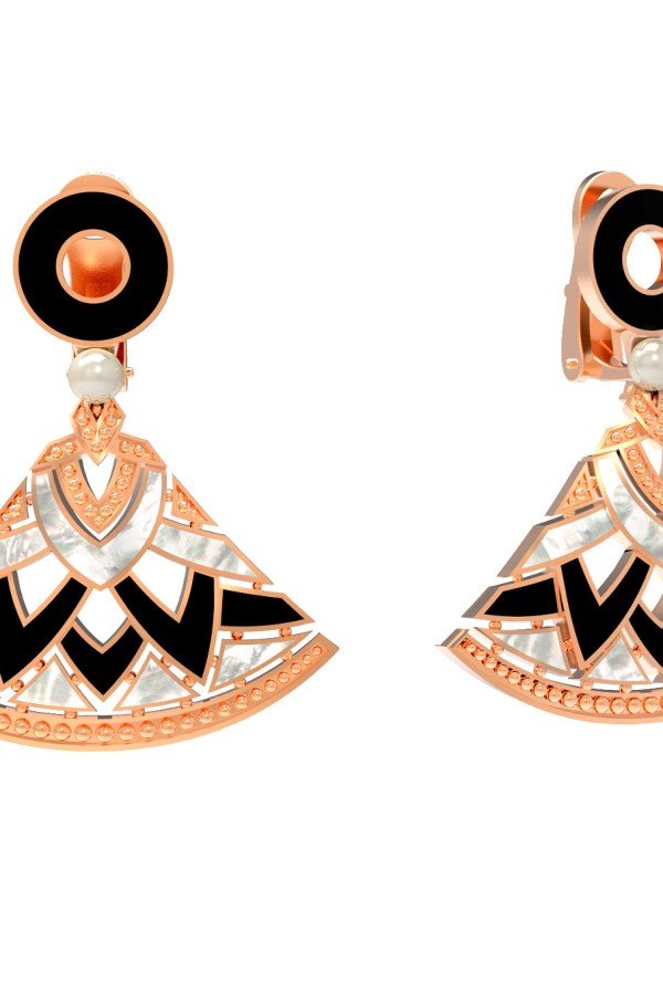 Серьги из золота c жемчугом, ониксом и перламутром